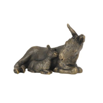 Mare and Foal Bronzed Resin Donkey