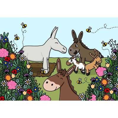 D22024 Donkey family day out greeting card