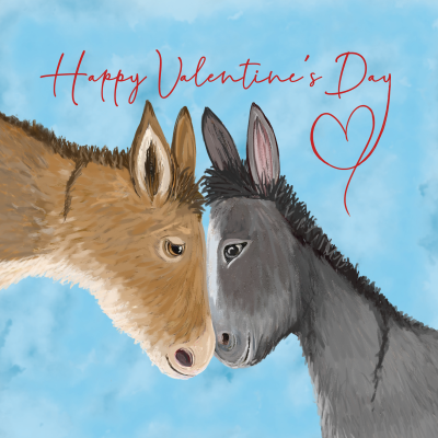 D23001 Valentines card with two donkeys