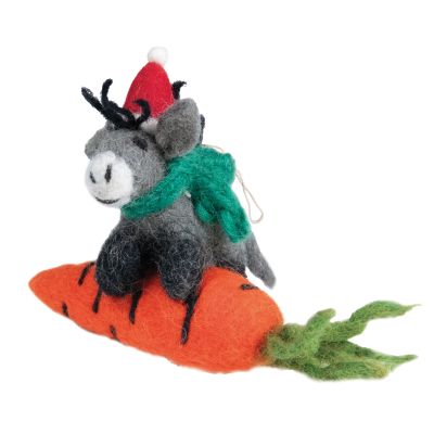 Mini Felt Donkey on a Carrot Decoration