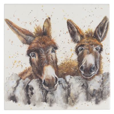 D24018 Barney and Fred donkey ceramic art panel