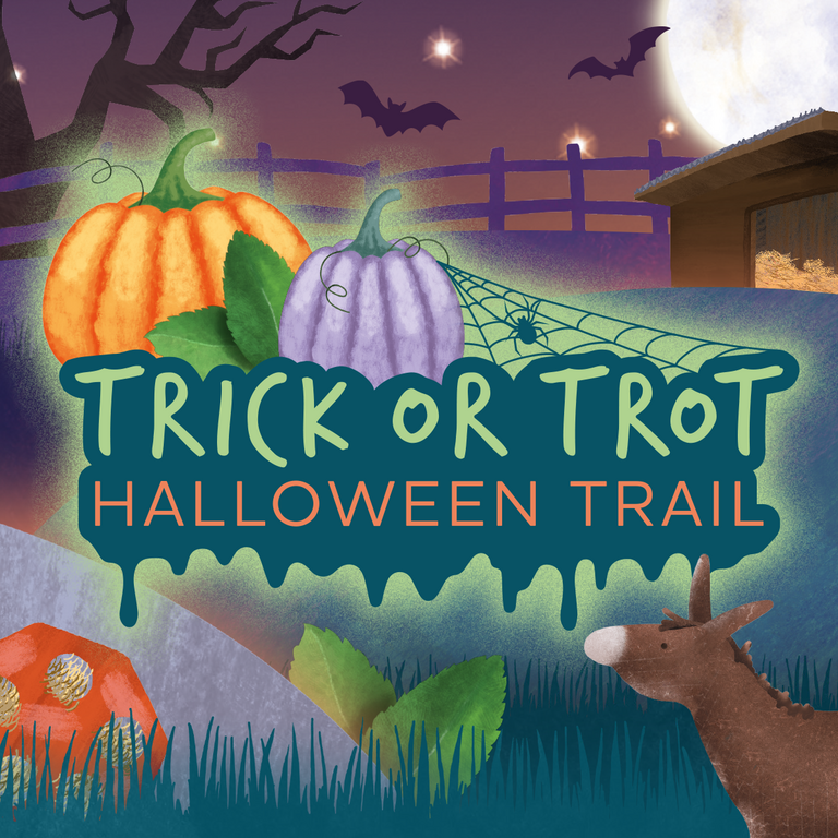 A digital illustration featuring the words 'Trick or Trot Halloween Trail'.