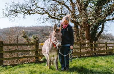 Clarkie with Lisa Coles at Paccombe Farm in Devon